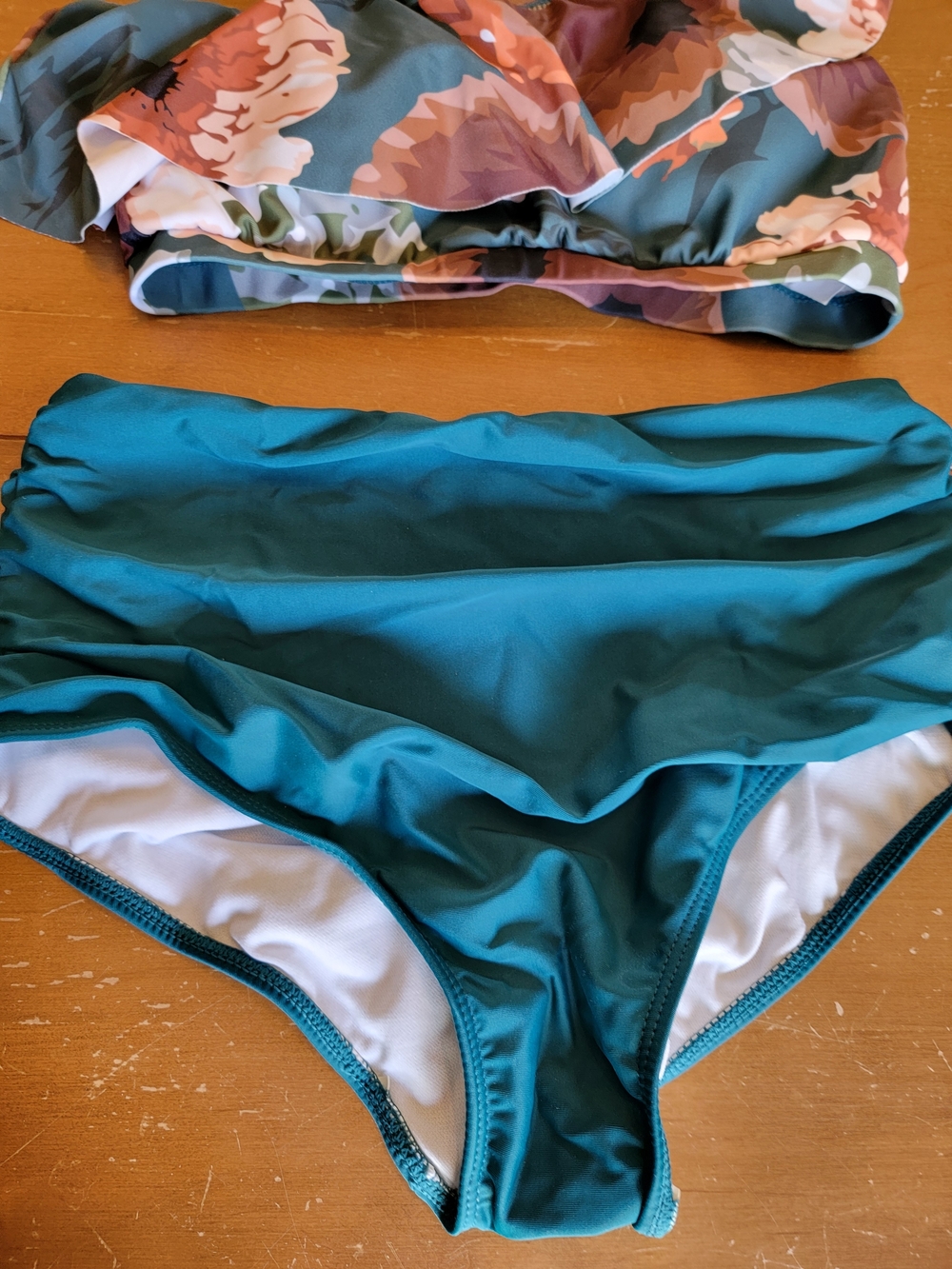 Women's Floral Print One Shoulder Two Pieces Bikini Swimsuit Ruffled High Waist - Picture 5 of 10